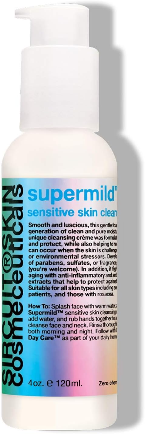 Sircuit Skin SUPERMILD Sensitive Skin Cleansing Creme - Daily Gentle Creme to Foaming Face Wash - Moisturizing Facial Cleanser with Olive Leaf Extract (4 oz)