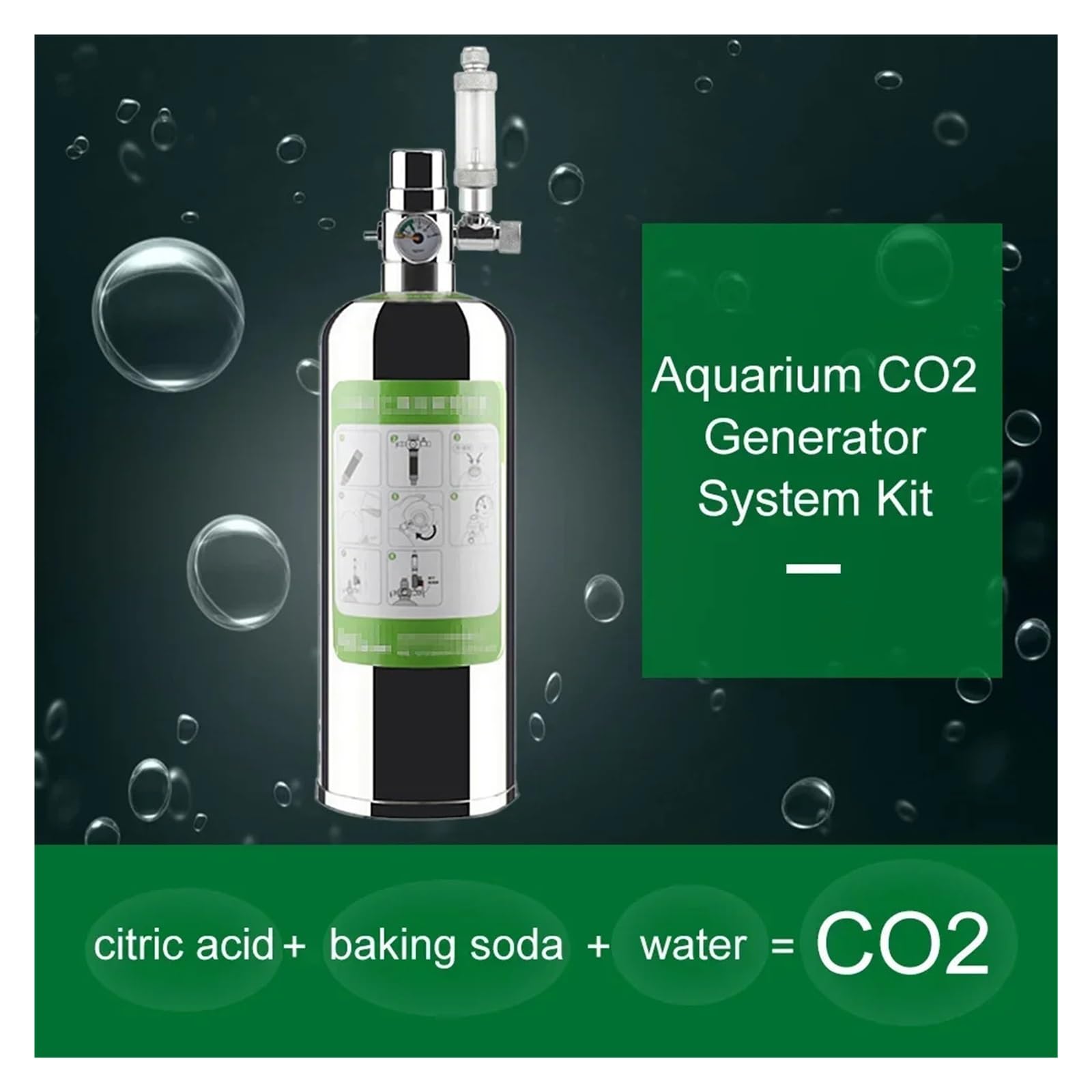 Kit de Sistema generador de CO2 de Cilindro de Acero Inoxidable for Acuario, con válvula solenoide, difusor de Burbujas, Reactor de dióxido de Carbono(2L)