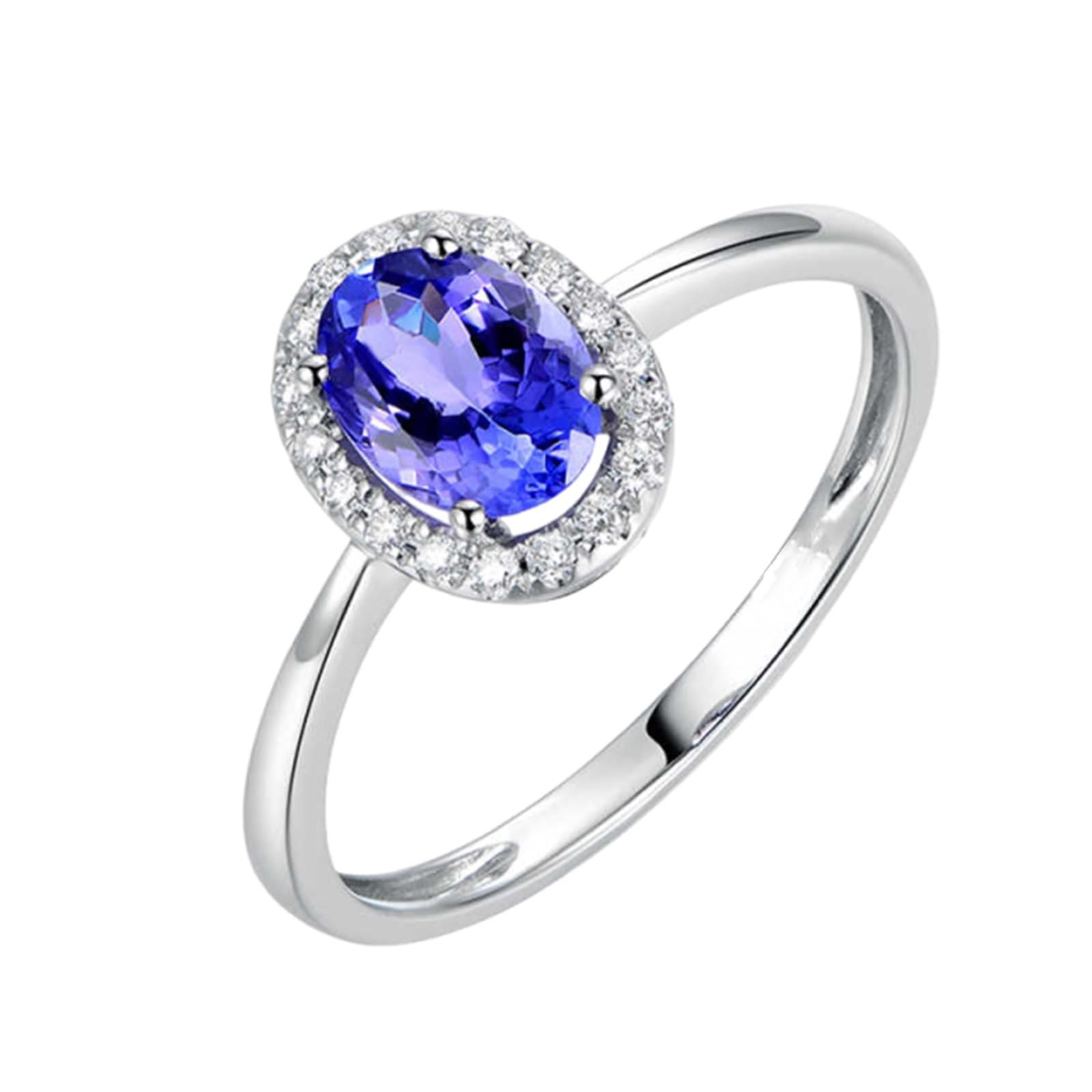 Oro Bianco Elegante Anello di Fidanzamento da Donna con Tanzanite Ovale da 0,9 ct e Diamante
