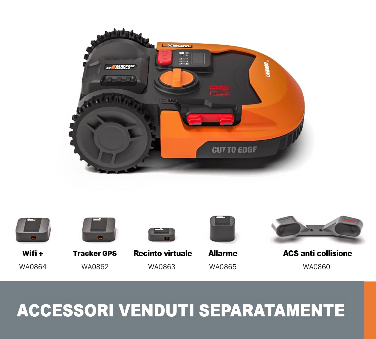 WORX WR165E Robot Rasaerba Landroid Classic M500 2.0 a Batteria Area di Taglia 500Mq - Wifi - Bluethooth - Lama Flottante - Base a Scomparsa - Carica Laterale - Taglia Fino al Bordo