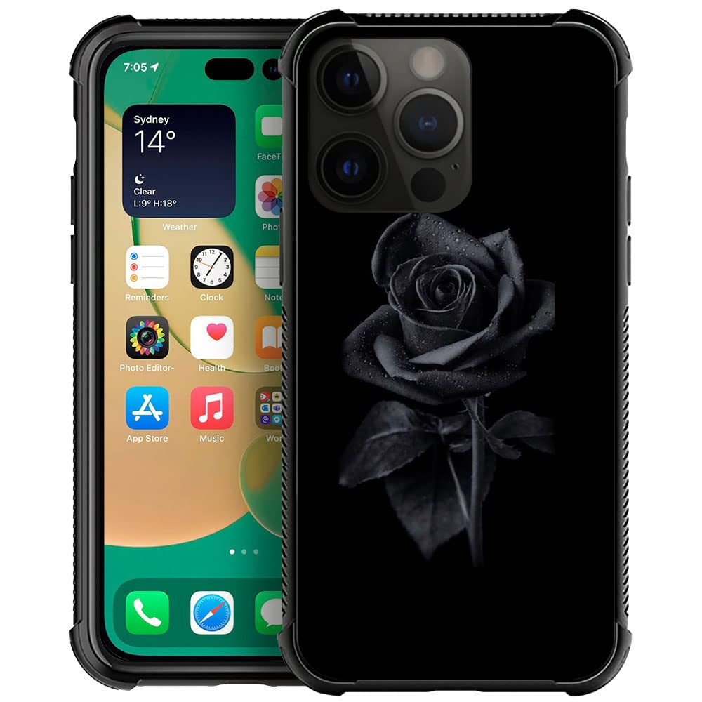 DJSOK Compatible with iPhone 14 Pro Case，Design Pattern Back Bumper Anti Scratch Reinforced Corners Soft TPU Caver,Cases for Men Women-Black Rose