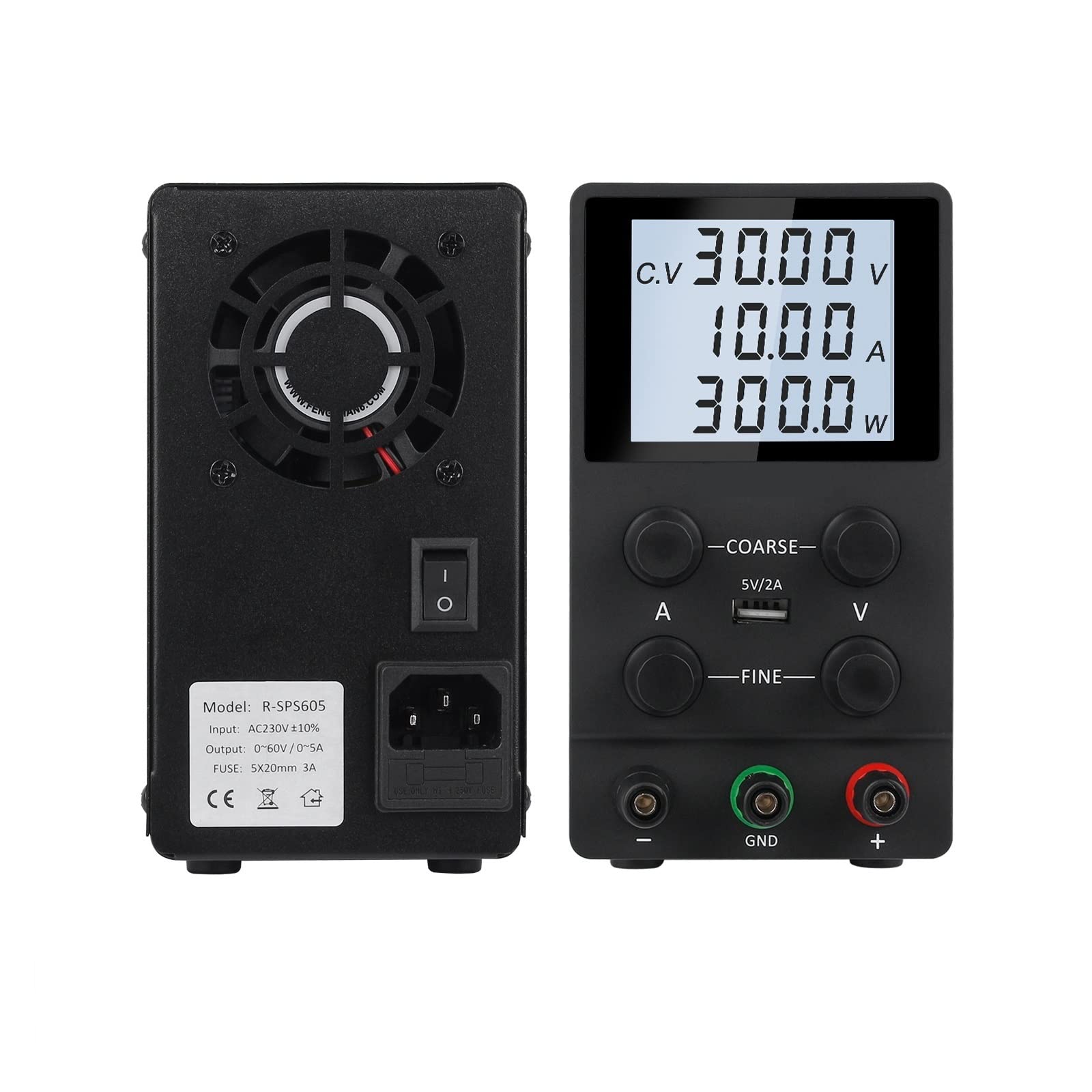 Laborprogrammierbares DC-Netzteil Labor einstellbar 30V 10A 5A 60V 120V 3A 300V 1A Spannung Stromregler Quelle USB Benutzersicherheit(SPS605D Black)