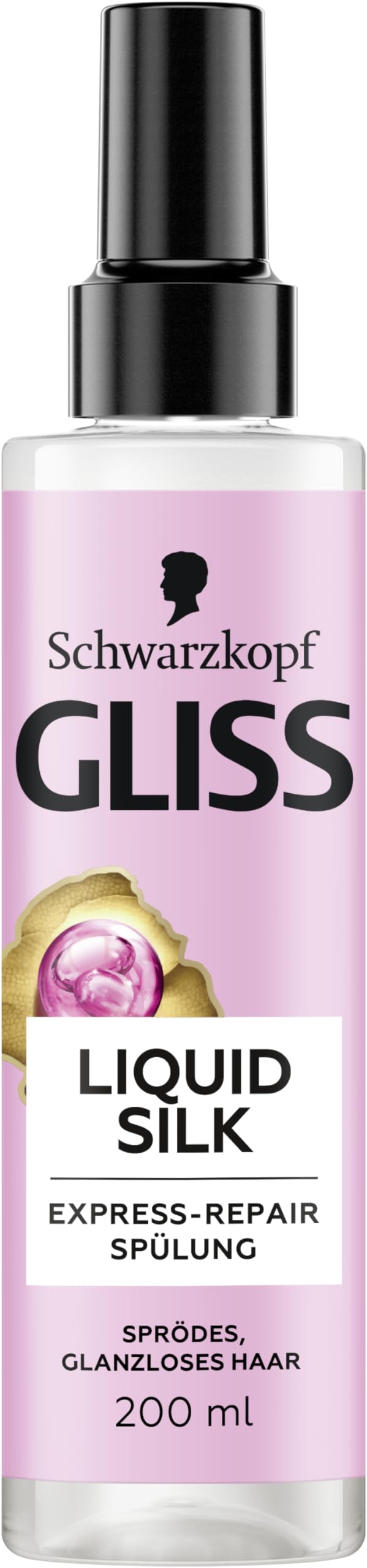 Gliss Express-Repair-Spülung Liquid Silk (200 ml), Haarspülung für außergewöhnlich weiches Haar, Pflegespülung mit Hitzeschutz bis zu 230 °C