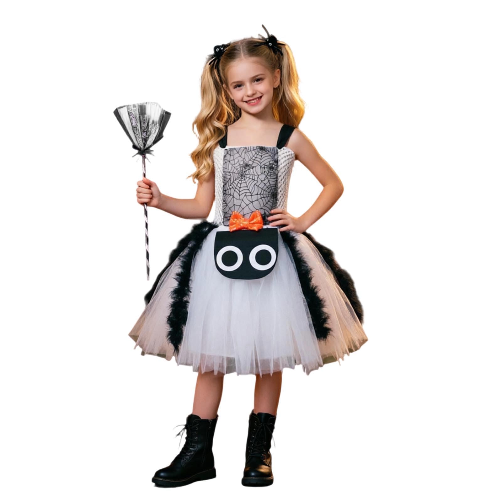 2026 Kid Girls Witch Spider Costume with Broom and Hair Clips Outfit for Carnival Dress Up Party Fancy Dress Parade Tulle Tutu Dress B708 — image 1