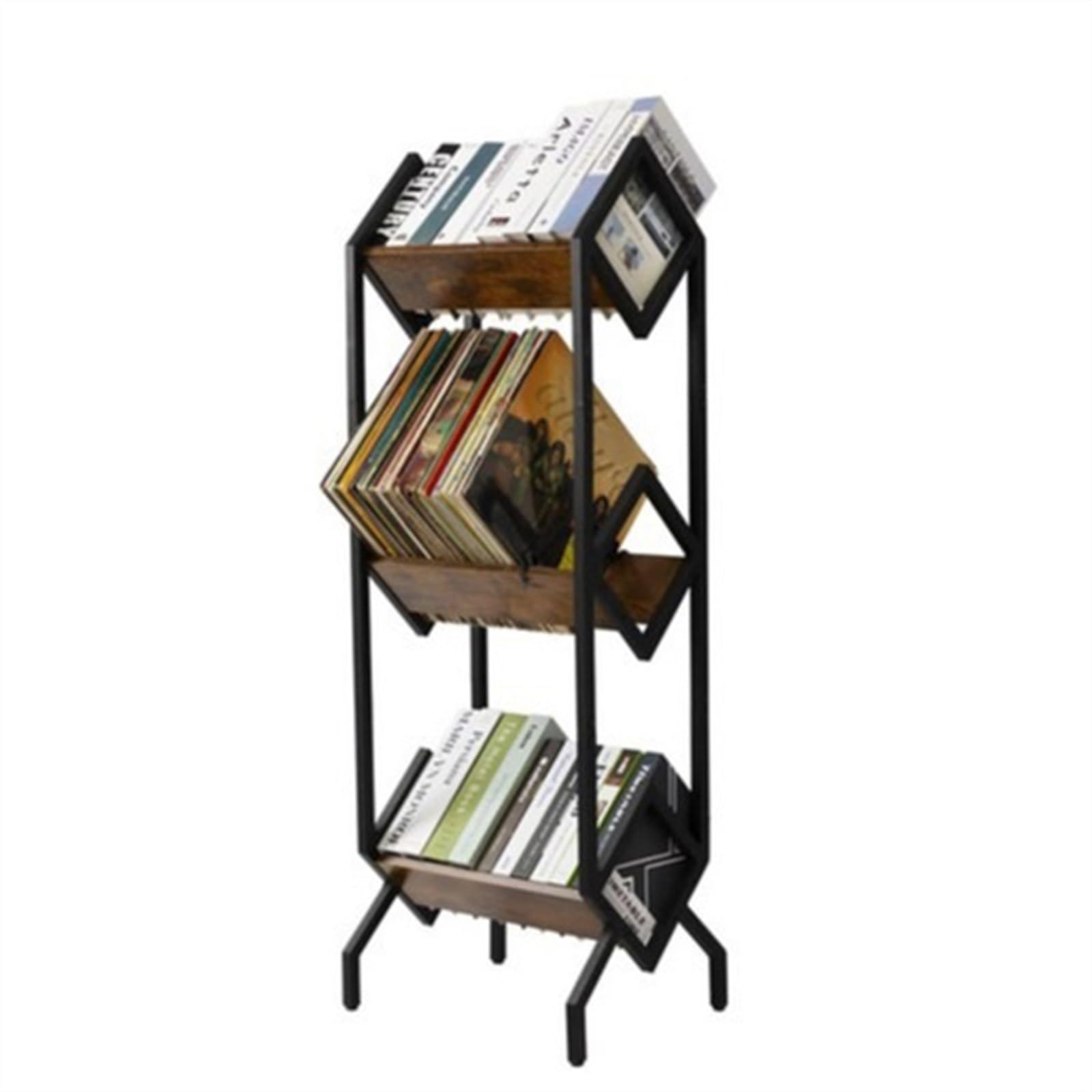 Scaffale portaoggetti per dischi in vinile, organizer rimovibile da pavimento per dischi, CD, riviste e giornali, struttura in ferro resistente