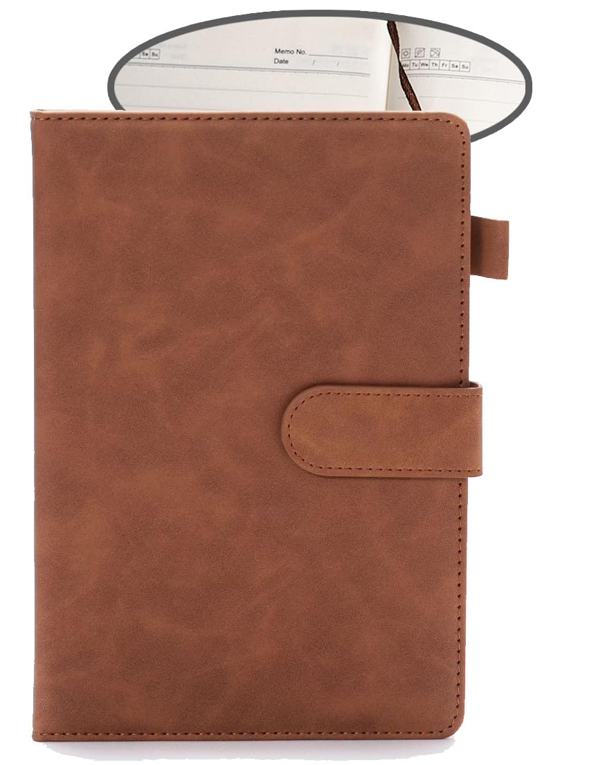 Premify A5 PU Ruled Notebook, 100 Sheets Journal Hardcover Executive Diary with Premium Thick Paper, with Magnetic Buckle for Office School Home Business Writing & Note (Brown)