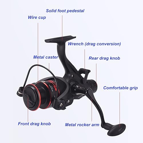 Miniatura 3 de Carrete giratorio, doble perilla de arrastre delantera trasera carrete de pesca 9+1BB 4.71 taza de alambre de metal para pesca de depósito, carpas