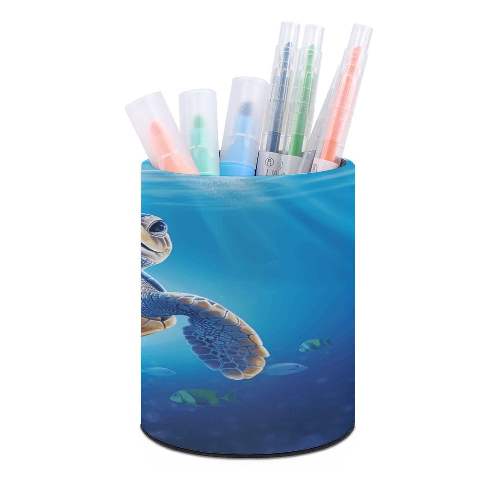 FekiLoot Turtle in Blue Water Pen Holder Personalized Desktop Pencil Holders Case Office Accessories Container Box for Round Pen Cup Desktop Organizer Makeup Brush Holder Caddy Storage