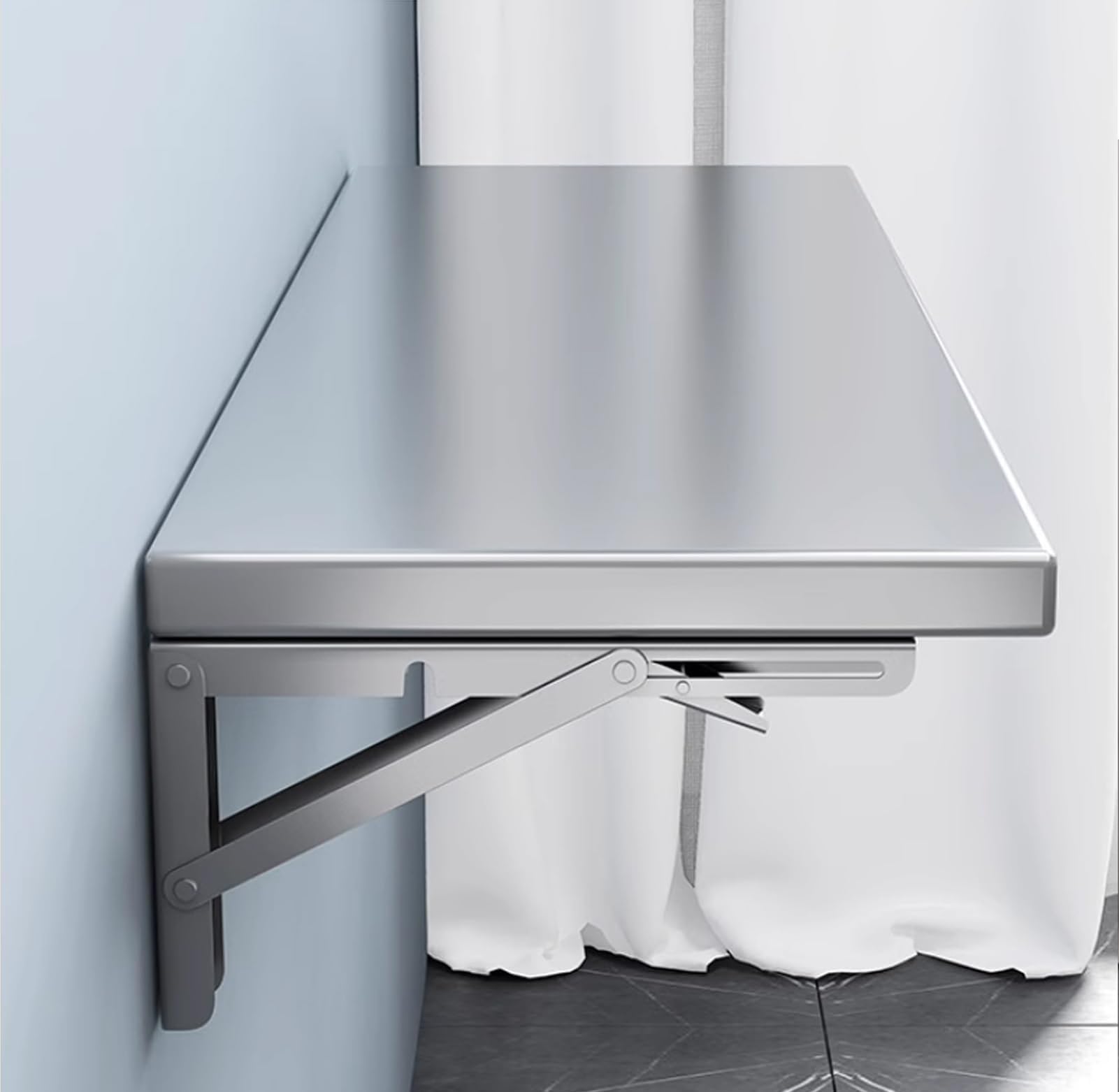 Bureau Pliant Mural 90x40 en Inox Idéal pour un Studio ou Buanderie