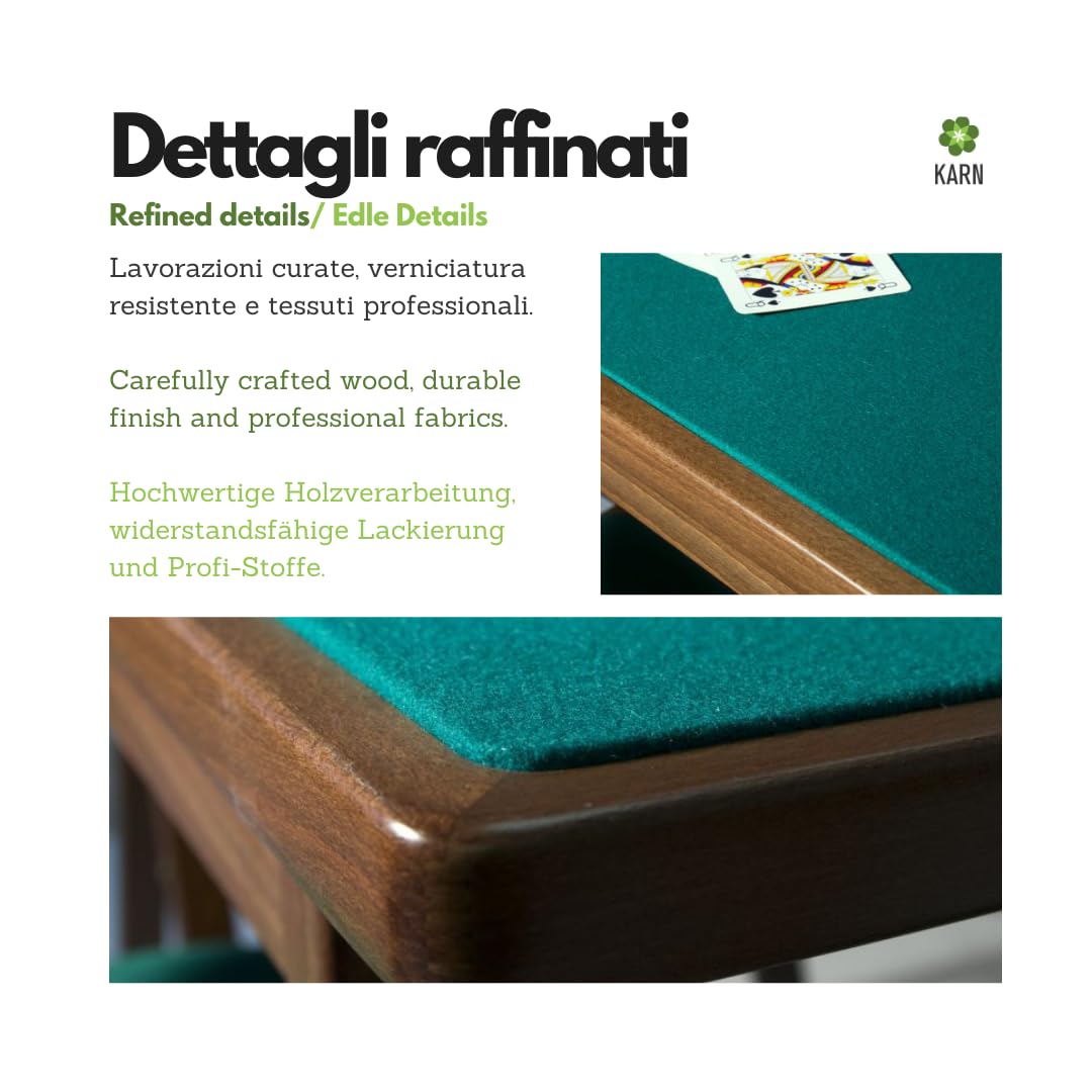 Karn Tavolo da Gioco Pieghevole Classic – Tavolo Carte Poker 80x80 in Legno Faggio Massello con Panno Verde – Salvaspazio Made in Italy