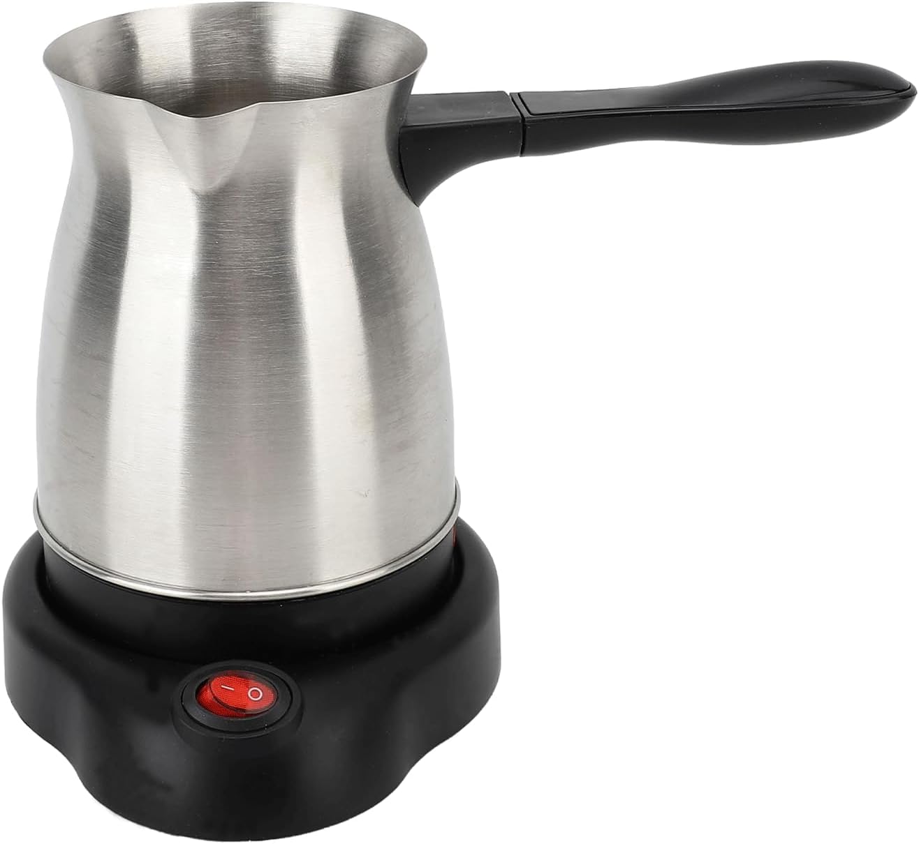 Electric Turkish Coffee Pot, 600ml Stainless Steel 110V Heating Kettle with Foldable Anti-Scald Handle for Home and Travel, Fast Brew Maker Arabic Greek Tea Milk (Smooth Pot Surface)