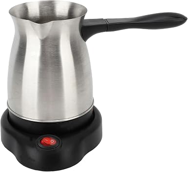Electric Turkish Coffee Pot, 600ml Stainless Steel 110V Heating Kettle with Foldable Anti-Scald Handle for Home and Travel, Fast Brew Maker Arabic Greek Tea Milk Smooth Pot Surface
