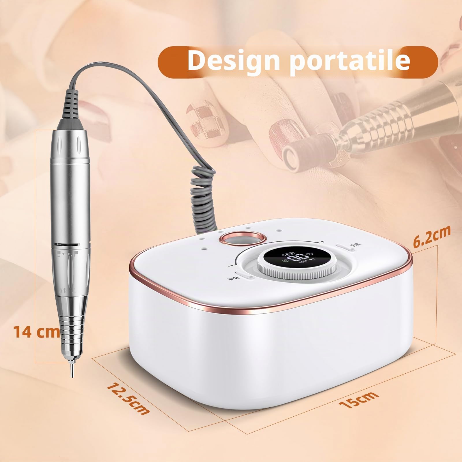 CIVPOWER Fresa per unghie in gel: fresa elettrica professionale 35000 giri/min, con batteria da 4000 mAh, 13 in 1, fresa per manicure e pedicure