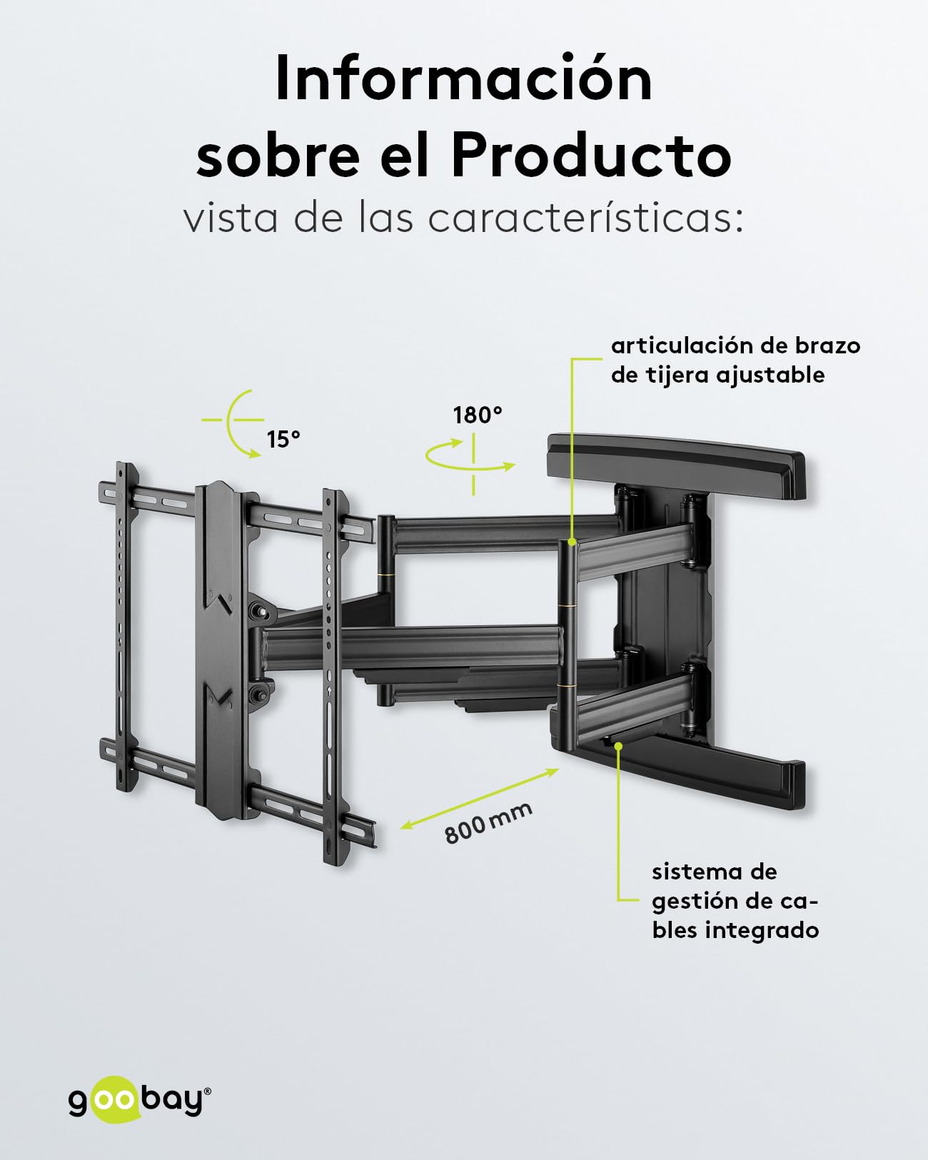 goobay 49935 Soporte de Pared para TV Pro FULLMOTION (L) Amplio Rango 37 a 70 Pulgadas (94-178 cm), Totalmente móvil, Giratorio/inclinable, 70 kg, estándar Vesa, Negro
