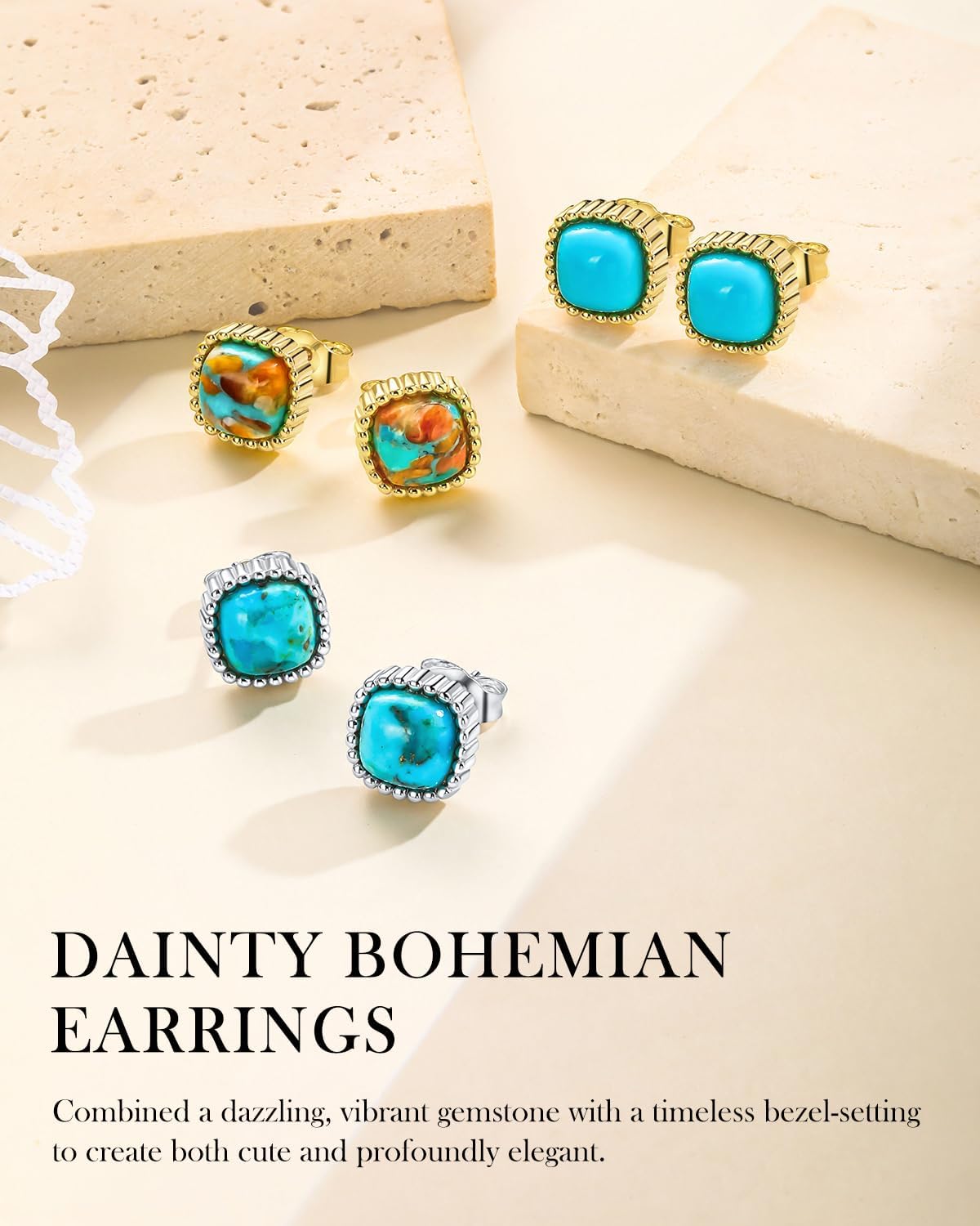 AIBAO Sterling Silver Turquoise/Lapis Lazuli/Malachite Stud Earrings for Women Men 7 mm Round or Cushion Cabochon Gemstone Earring Studs Western Boho Jewelry - Image 4