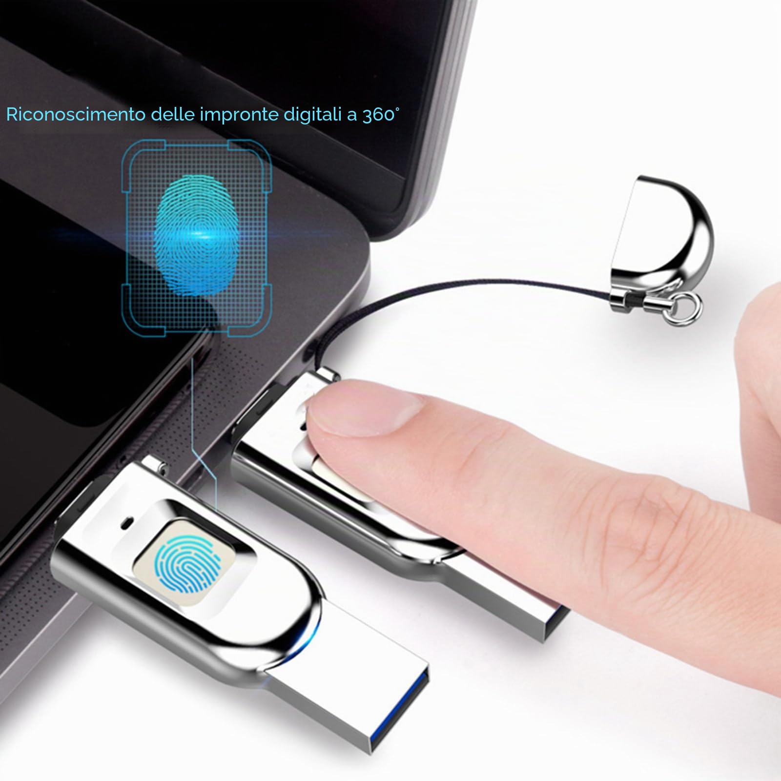 Chiavetta di crittografia dati USB 3.0 portatile di tipo C con password per impronte digitali 64 GB 128 GB 256 GB,64GB