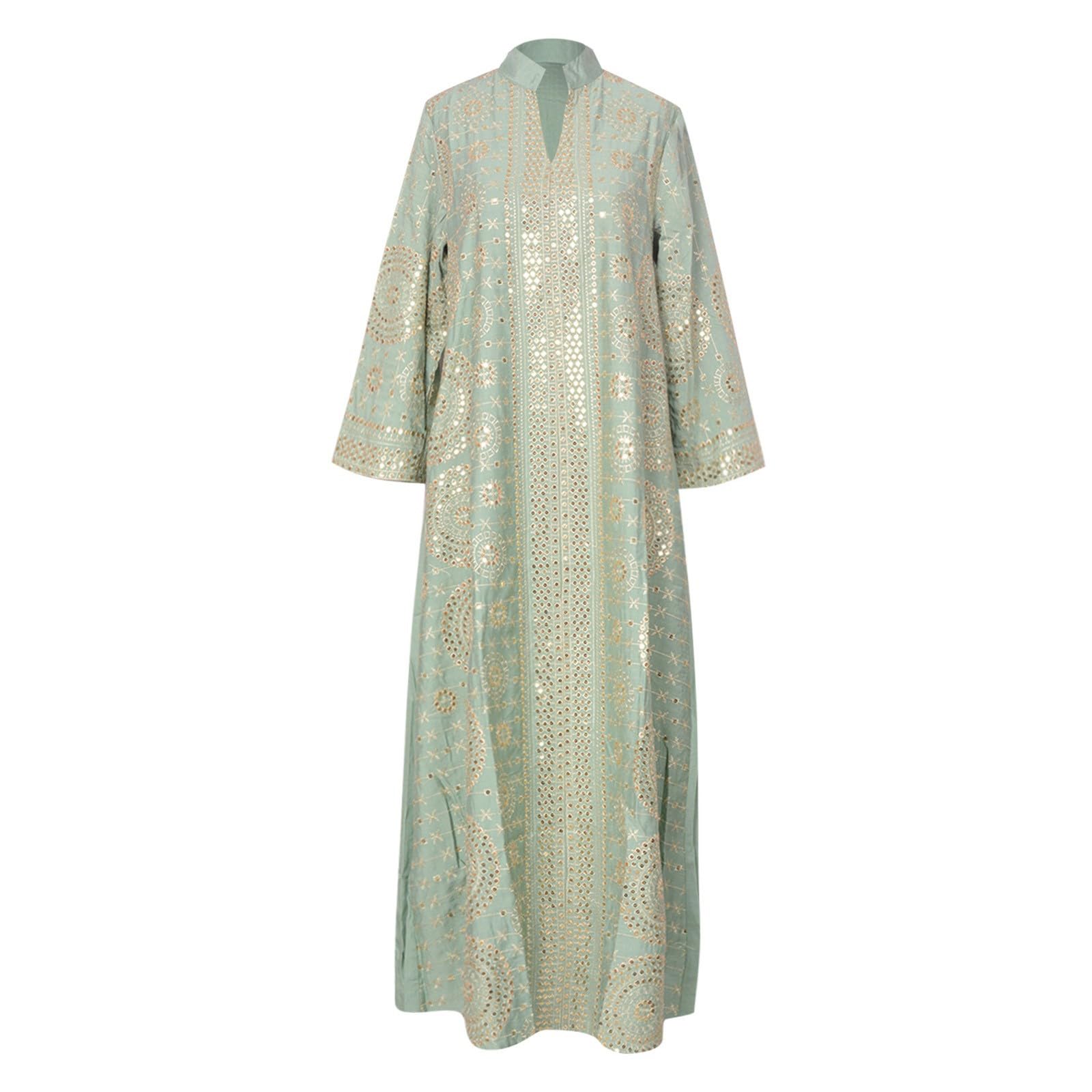 Elegante Abaya Musulmán de Noche con Bordado de Lentejuelas y Manga Larga para Eventos Formales y
