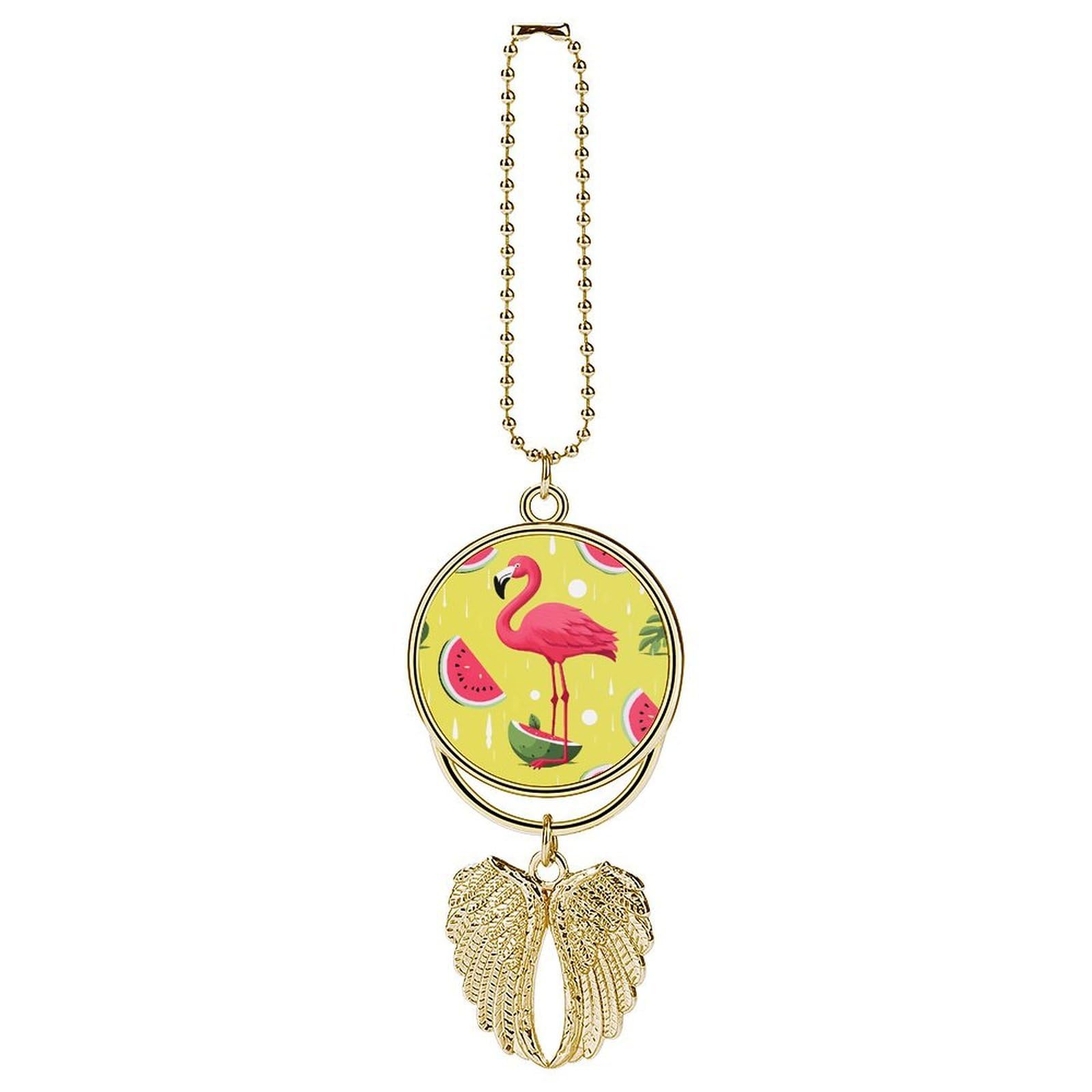 Pink Flamingo and Watermelon Car Pendant Hanging Swing Auto Rear View Mirror Hanging Car Rear View Mirror Charm Truck Hanger Ornament Charm for Car Rear View Mirrors Accessories