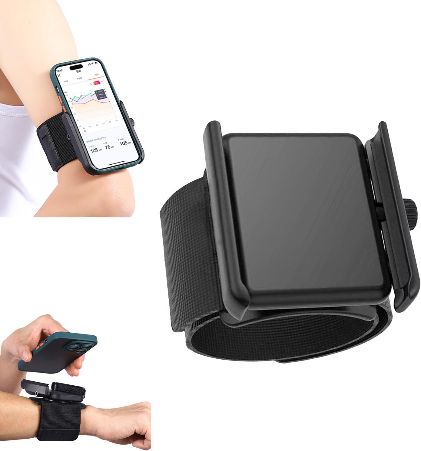Wristband Phone Holder, 360° Rotation & Detachable Sports Armband Cell Phone Holder, Hands-Free Phone Accessories Holder for Selfies Videos Live Broadcast Hiking Biking Walking