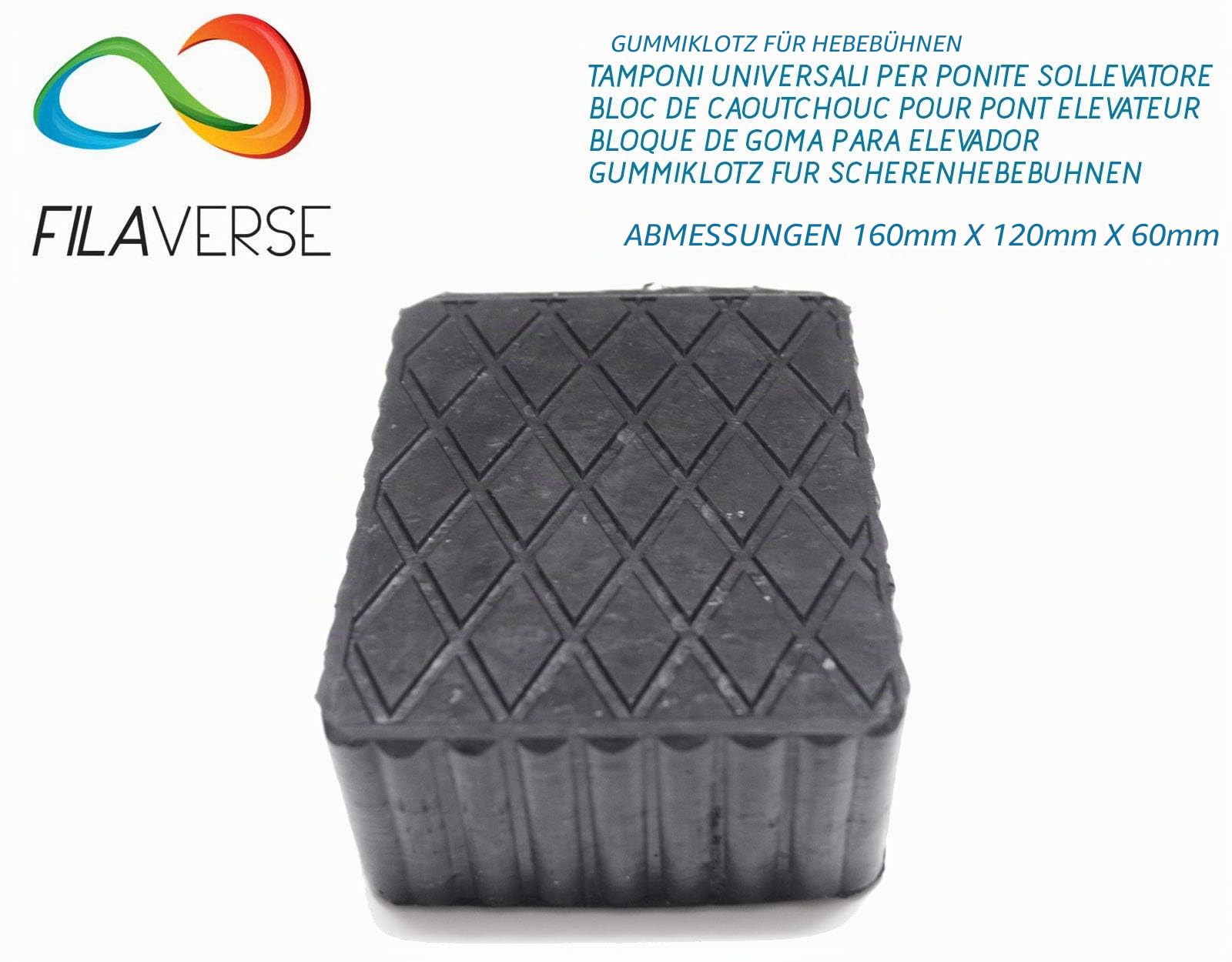Gummiauflage 160x120x60mm - KIT mit 4 gummiklotz für Kfz Hebebühnen. Abmessungen des Gummiklotzes
