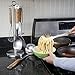 Heavy Duty Wood Utensils - Kitchen Utensil Set w/Stainless Steel Stand: Spatula, Serving Spoon, Soup Ladle, Whisk, Potato Masher & Spaghetti Server Cooking Utensils - By BBQ-Aid