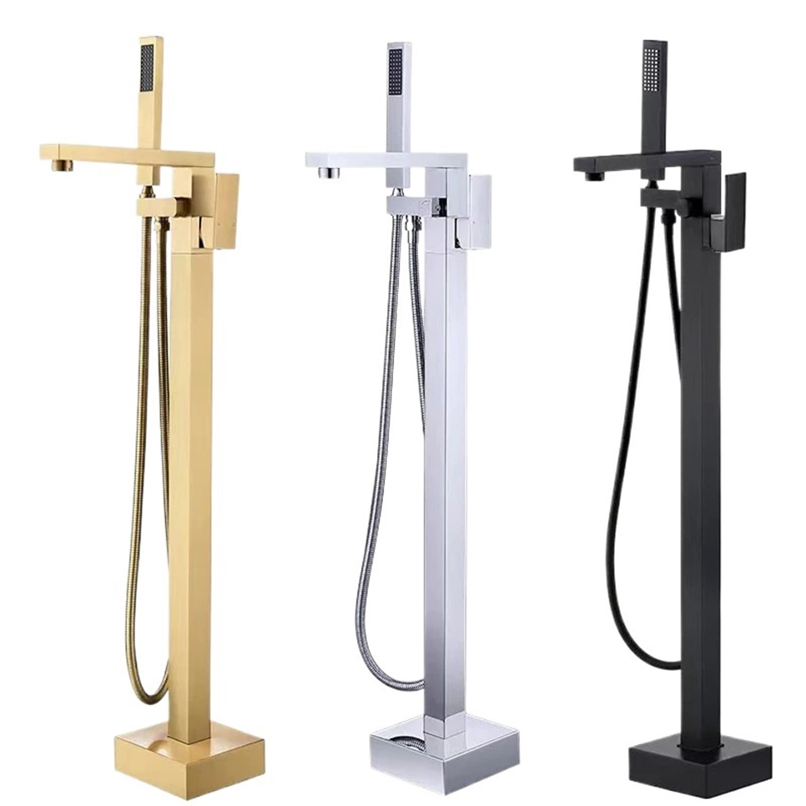 XANAYXWJ Rubinetto per Vasca da Bagno freestanding Nero Opaco - Miscelatore Quadrato per Acqua Calda e Fredda con Doccia Elegante Rubinetto a Cascata per Bagno per l'arredamento della casa