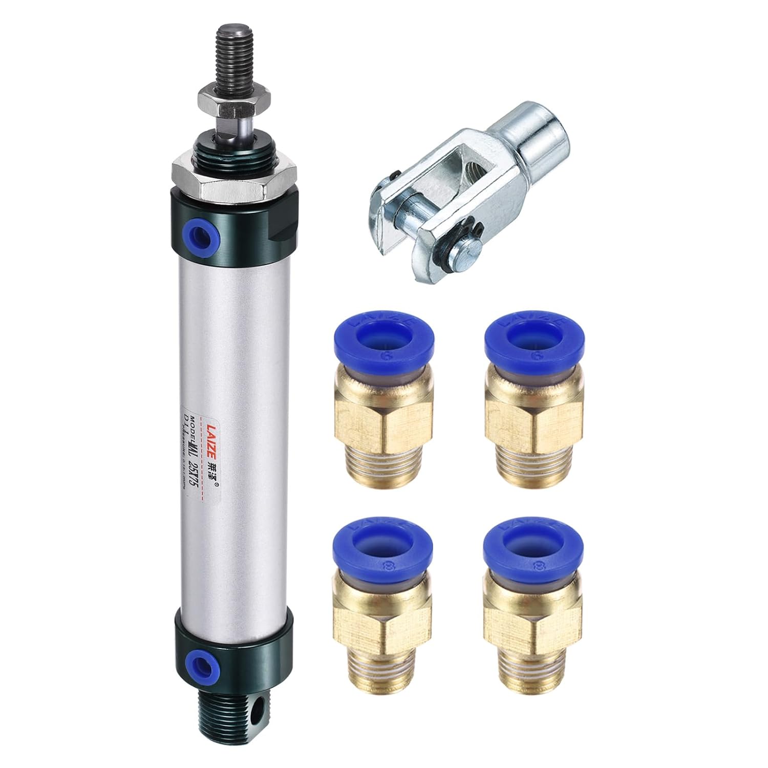 YOKIVE Pneumatic Air Cylinders, with Y Connectors and Fitting Great for Automatic Equipment (25mm Bores 75mm Stroke)