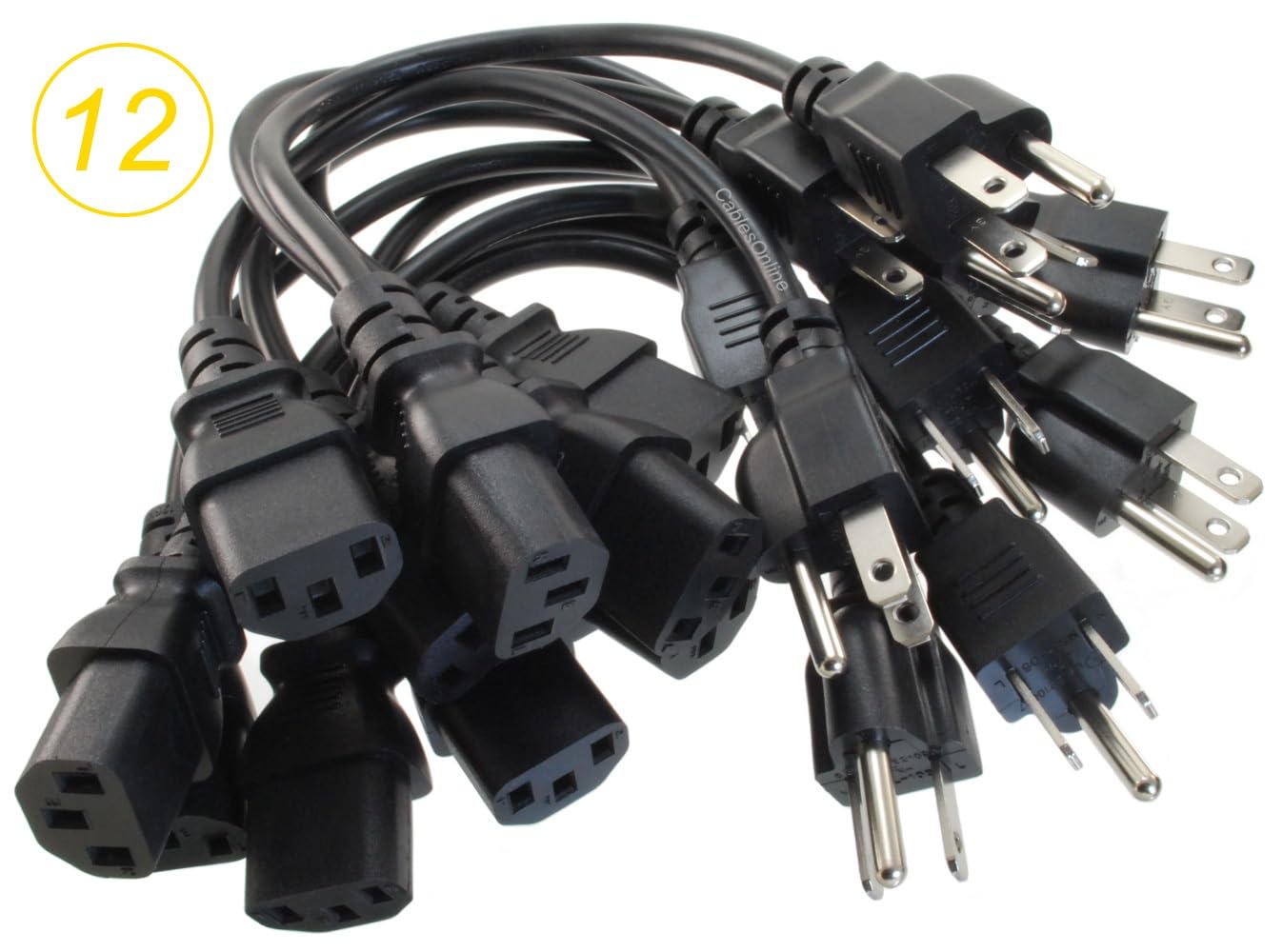 CablesOnline Cavo di alimentazione corto a 3 conduttori da 12 piedi da 18 AWG NEMA 5-15P a IEC-60320-C13 Cavo, PC-111-12
