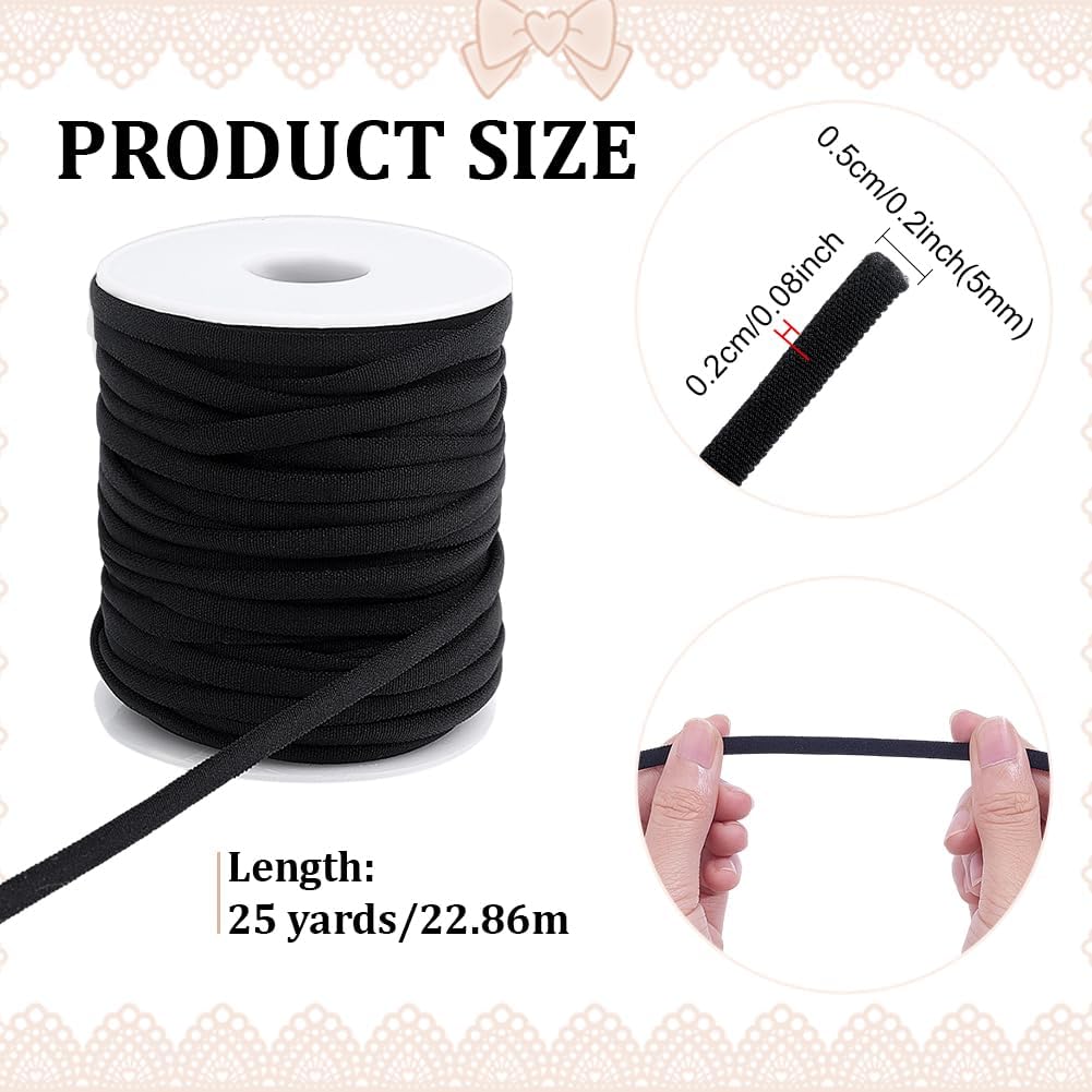PH PandaHall 1 Roll Black Stretchy Elastic Cord 25 Yards Length 1/4 Inch Width Spandex Fabric String for Bikini Making Bathing Suit String Hair Ties Drawstring Sewing Jewelry Crafting