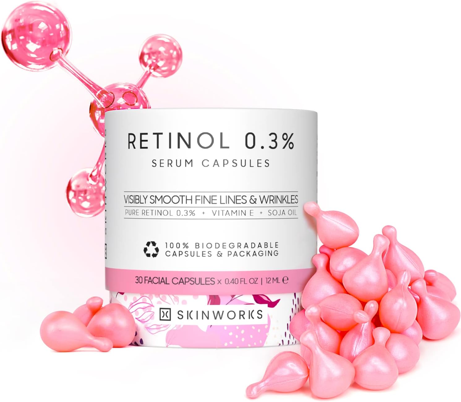 Retinol Anti Aging Wrinkle Correction Night Serum with Hyaluronic Acid Serum for Dark Spots, Post-Acne Scars, Instantly Plump & Hydrates Skin, Unscented, 30 Capsules