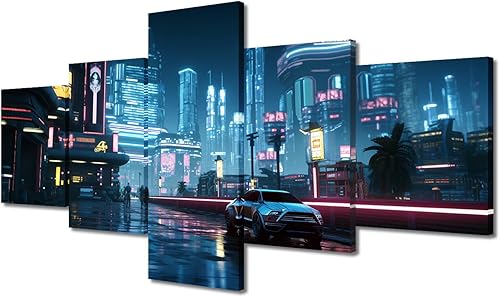 Miniatura 99 de Lienzo decorativo moderno para pared, pintura artística Cyberpunk, impresión de 5 paneles, decoración de lienzo para sala de estar para dormitorio
