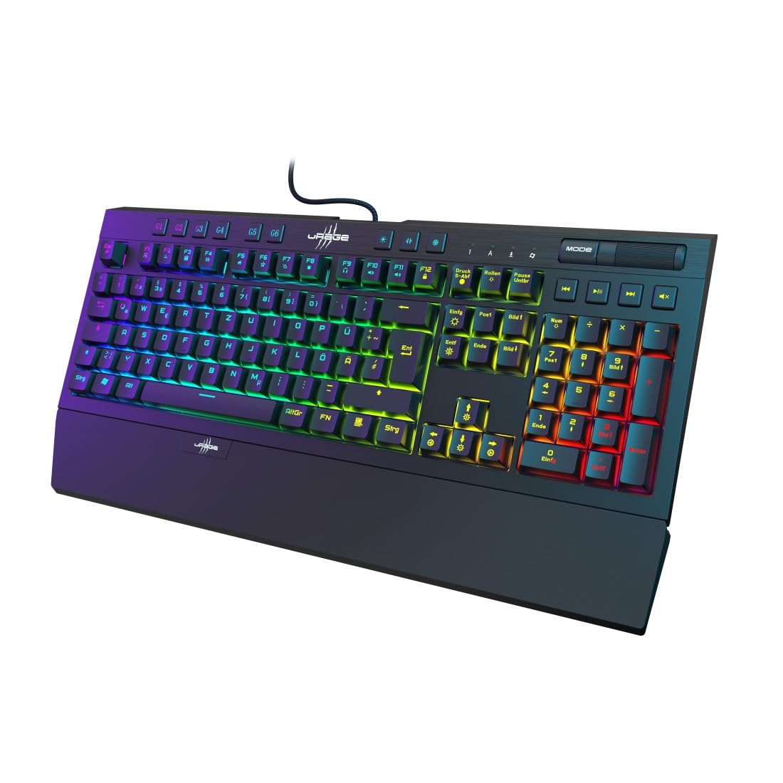 uRage Gaming Tastatur "Exodus 900 Mechanical" QWERTZ (Gamer Keyboard, mechanisch, taktile Switches braun, lautlos, DE Layout, Anti-Ghosting, RGB beleuchtete Tasten, Handballenauflage, Kabel) schwarz