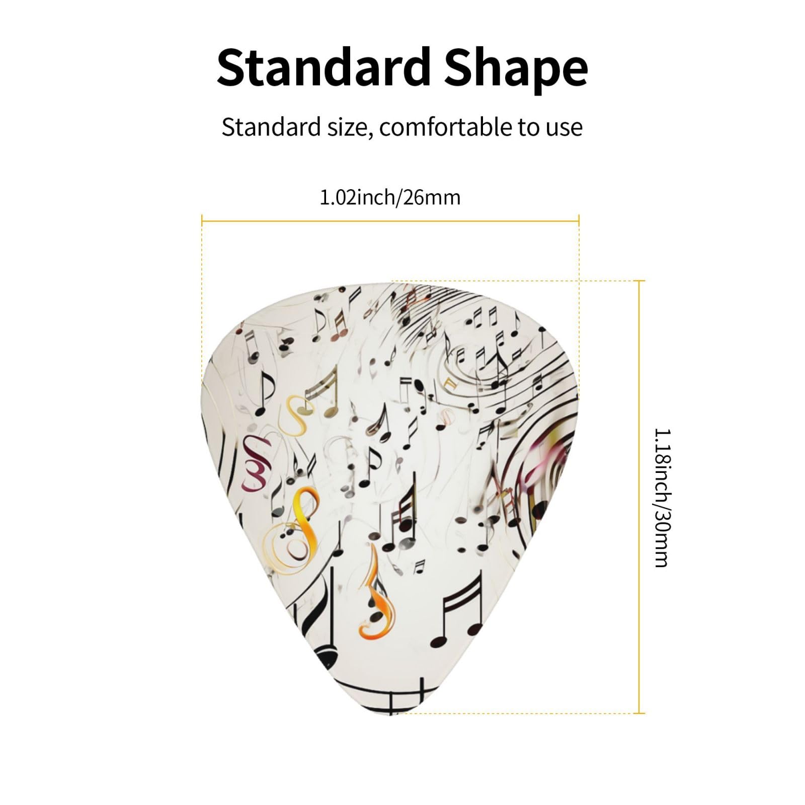 Médiators de guitare de taille unique en vrac, 3 épaisseurs différentes, avec boîte de rangement, notes de musique, accessoires de guitare pour basse, guitare électrique, acoustique amateurs de
