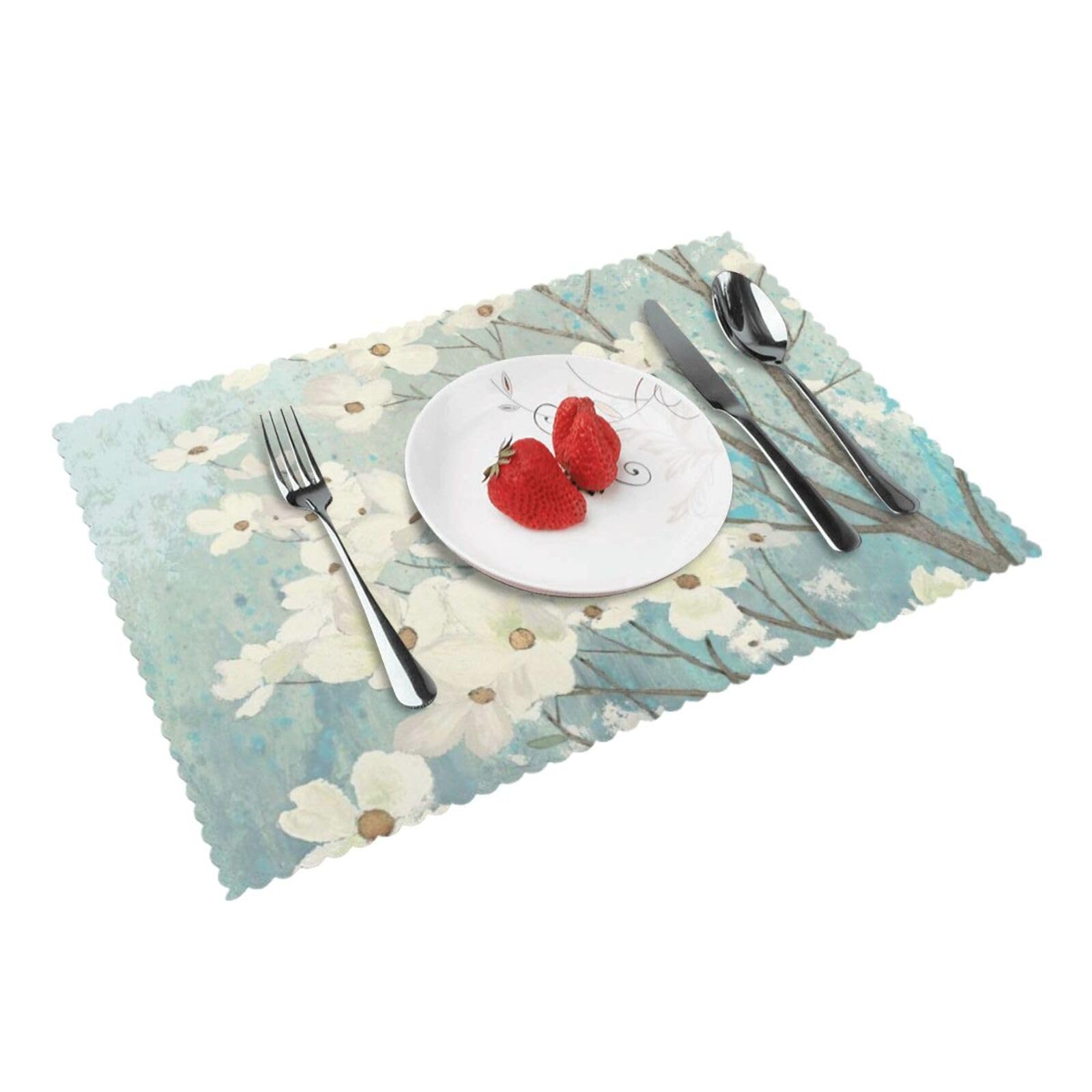 Spring Dogwood Blossoms Printed Placemats Set of 4 PCS Washable Placemat for Kitchen Table Heat-resistant Table Mats 45x30 CM