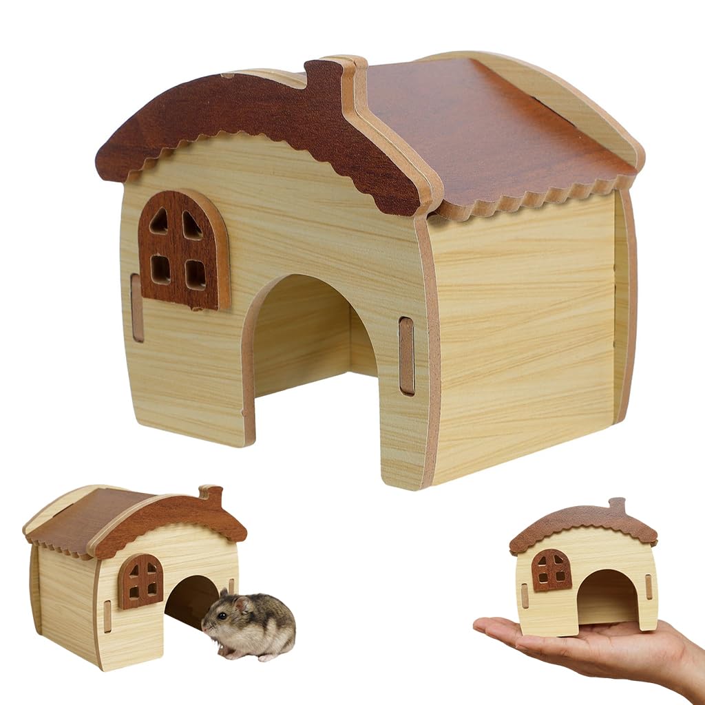 Qpets Wooden Hamster House, Natural Hideout for Small Pets 12x9x11cm | Natural Wood Hideout for Hamsters, Gerbils & Mice. Easy Assembly, No Tools. Cozy Shelter Fits Most Cages.-image-3