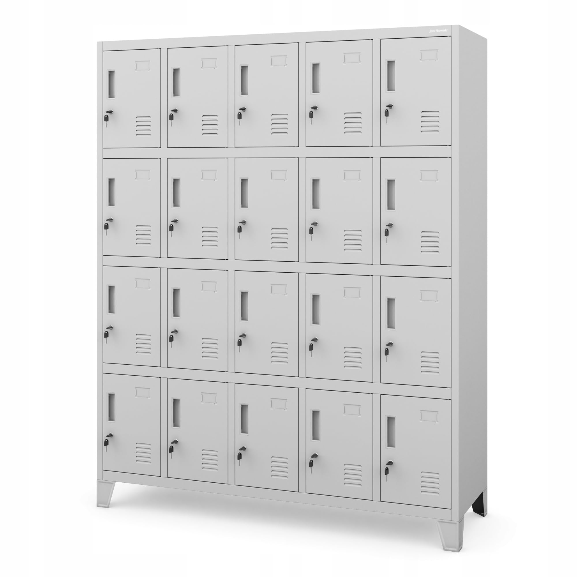 Jan Nowak Domator Armadietto spogliatoio Armadio metallico con 20 Scomparti Fessure di ventilazione Rivestimento in polvere 172 cm x 136 cm x 45 cm (Grigio)