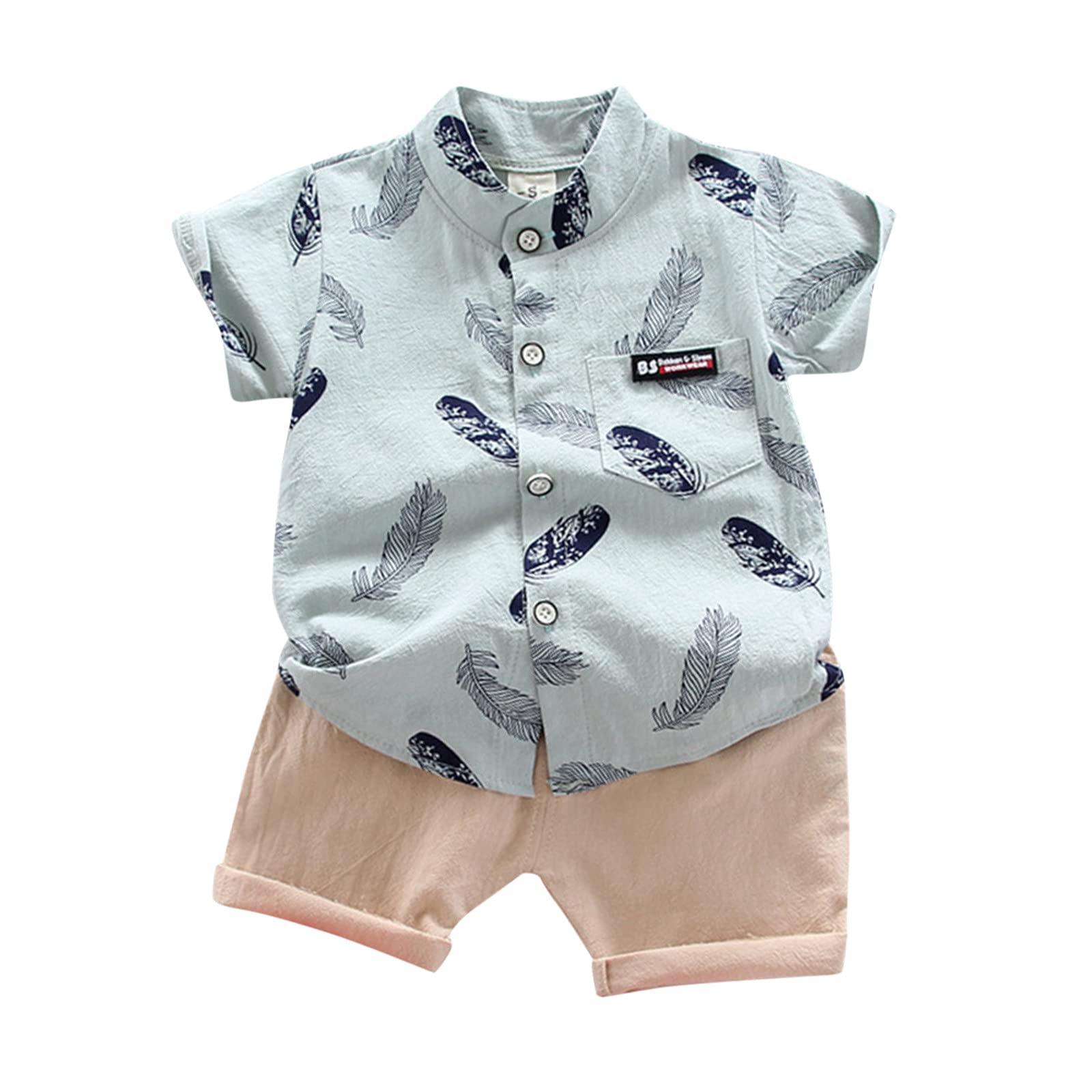 Cokbyavla Toddler Dinosaur Print Shirt Solid Shorts Summer Outfit, Baby Boy Shirt Suit Outfit Baby Boy Linen Shorts Hawaii Cartoon For Kid(Green,18-24 Months)