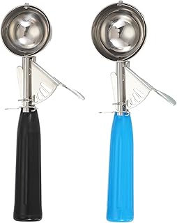 sourcing map 2 cucharas para galletas, cuchara de helado con gatillo para hornear masa de galletas, arroz y pudín, accesorio de cocina, color negro y azul