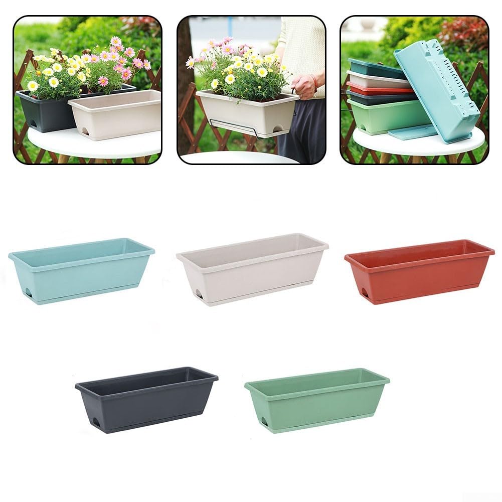 4 cajas de plástico con ventana para plantas con bandeja y sistema de drenaje, forma rectangular para jardinería de verduras, suculentas y flores (gris sombra)