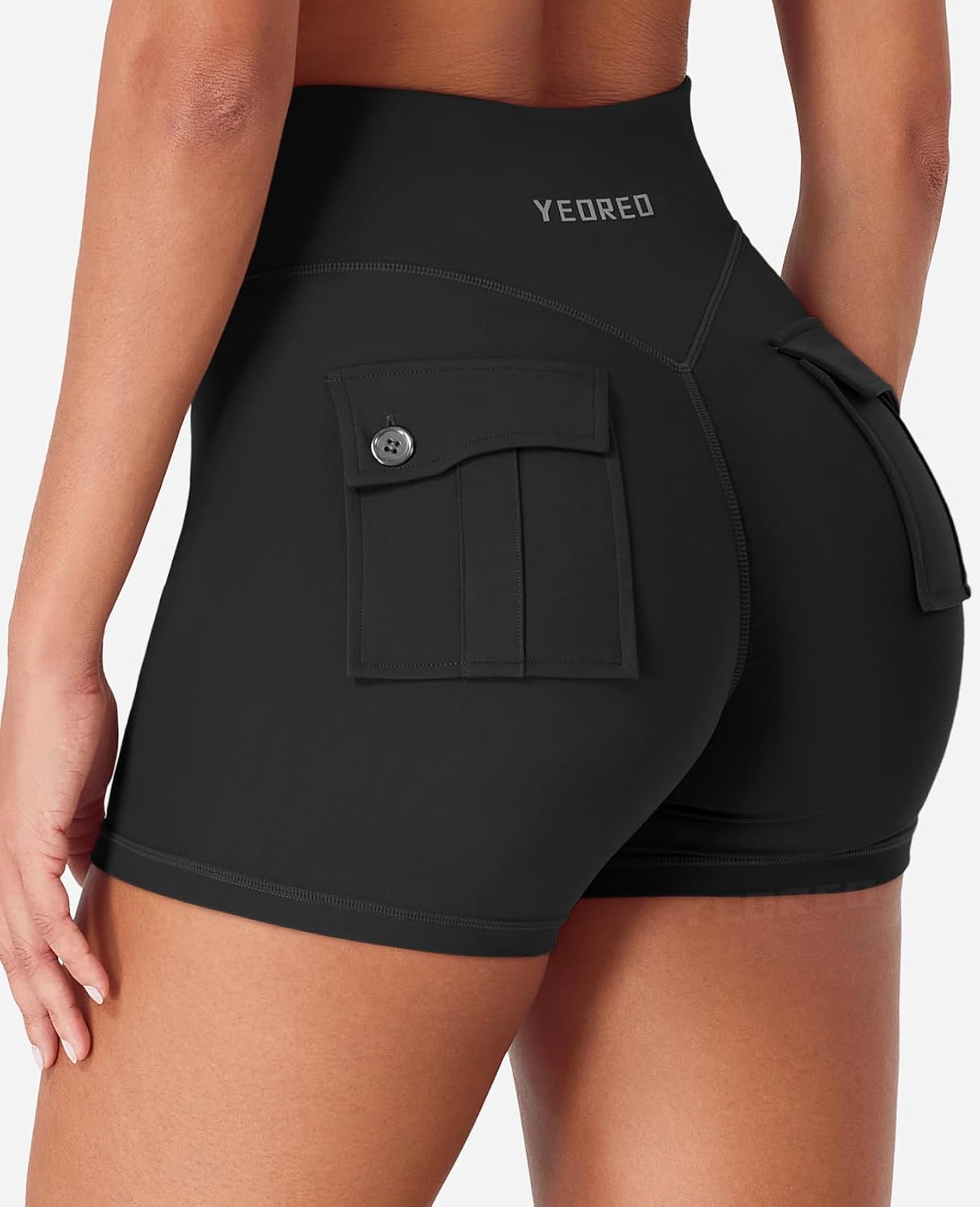 YEOREO CoreFlex Cargo Pocket Workout Shorts for Women Scrunch Zipper 3.6" High Waisted Yoga Gym Shorts - Image 5
