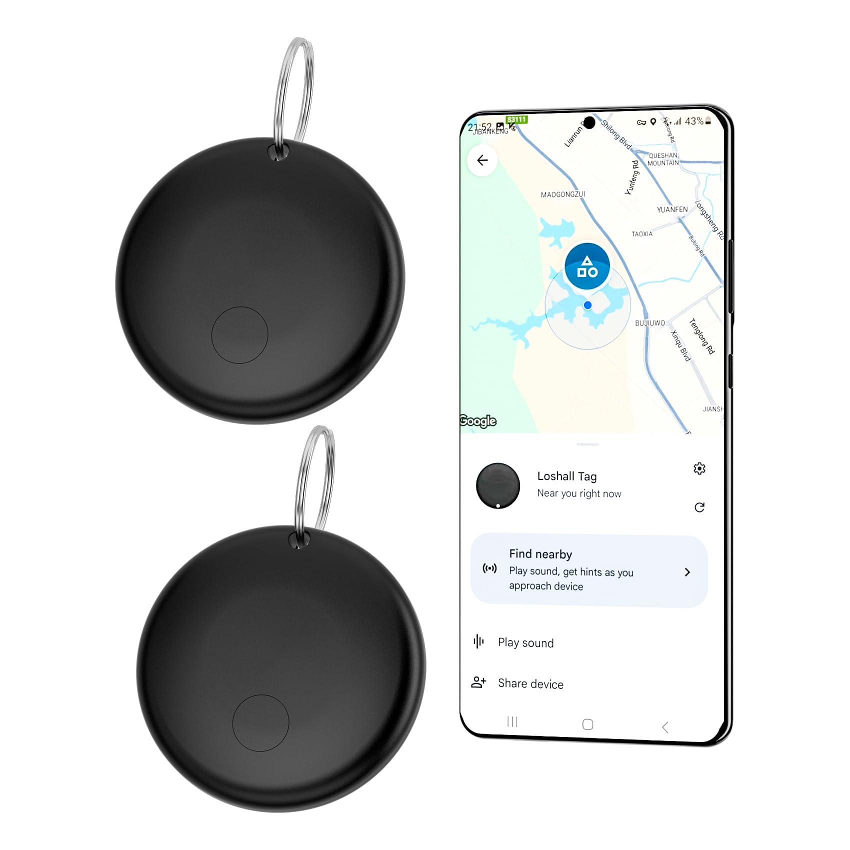 eirix Smart Air Tag Tracker for Android, Google Android Tag Tracker Work with Google Find My Device (Find Hub), Key Finder/Luggage Tracker/Item Locator, 2 Pack Black