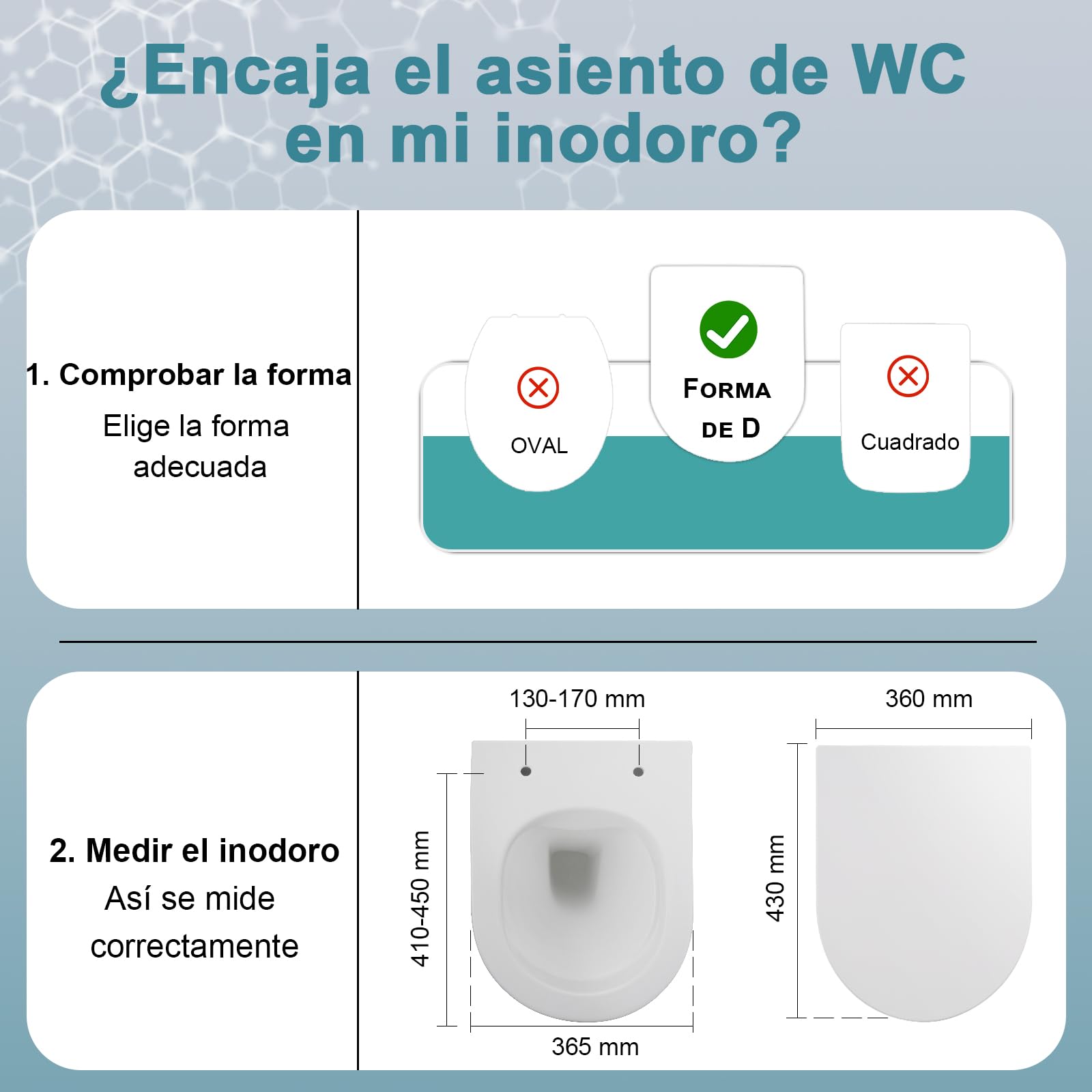 Tapa WC Universal Amortiguada D-Forma 430x360 mm, Tapa Inodoro con Cierre Suave, Asiento Inodoro Blanco, Tapadera WC de Duroplast, Tapa de Vater Montaje Fácil, Tapa de WC para Familia y Baño
