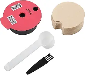 Cápsula de café reutilizável com colher e pincel, cesta de filtro recarregável com tampas de silicone de 60 ml e 180 ml, compatível com máquinas, material PP, 74 x 30 mm (B)