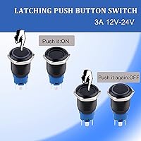 Vista 3 de Interruptor de botón con cierre de 0.630 in, anillo 3A, LED, 12V-24V, interruptor de botón de metal negro, carcasa de aluminio autobloqueante