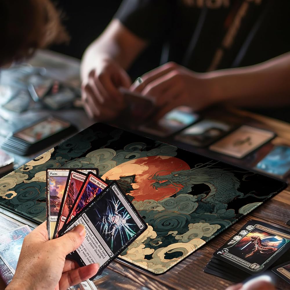 MTG Play Mat, 60 x 35 cm MTG TCG Play Mat with Stitched Edges, HD Print Play Mat for Card Games, Non-Slip Gaming Play Mat with Storage Bag, Tree, Fighting Game Mat (No Zone,4)