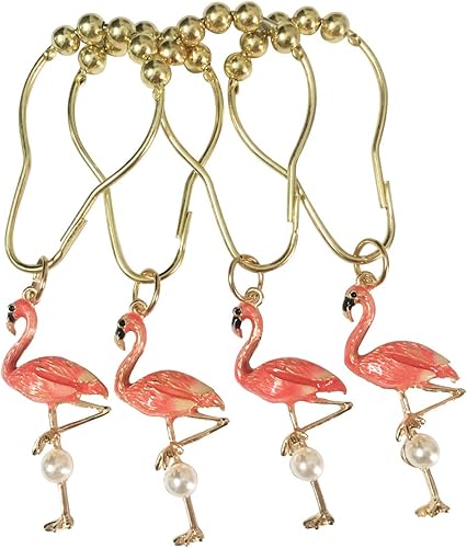 ZILucky Juego de 12 ganchos decorativos de acero inoxidable para cortina de ducha con diseño de flamenco, accesorios de decoración (verde disponible en Yaxa Colombia