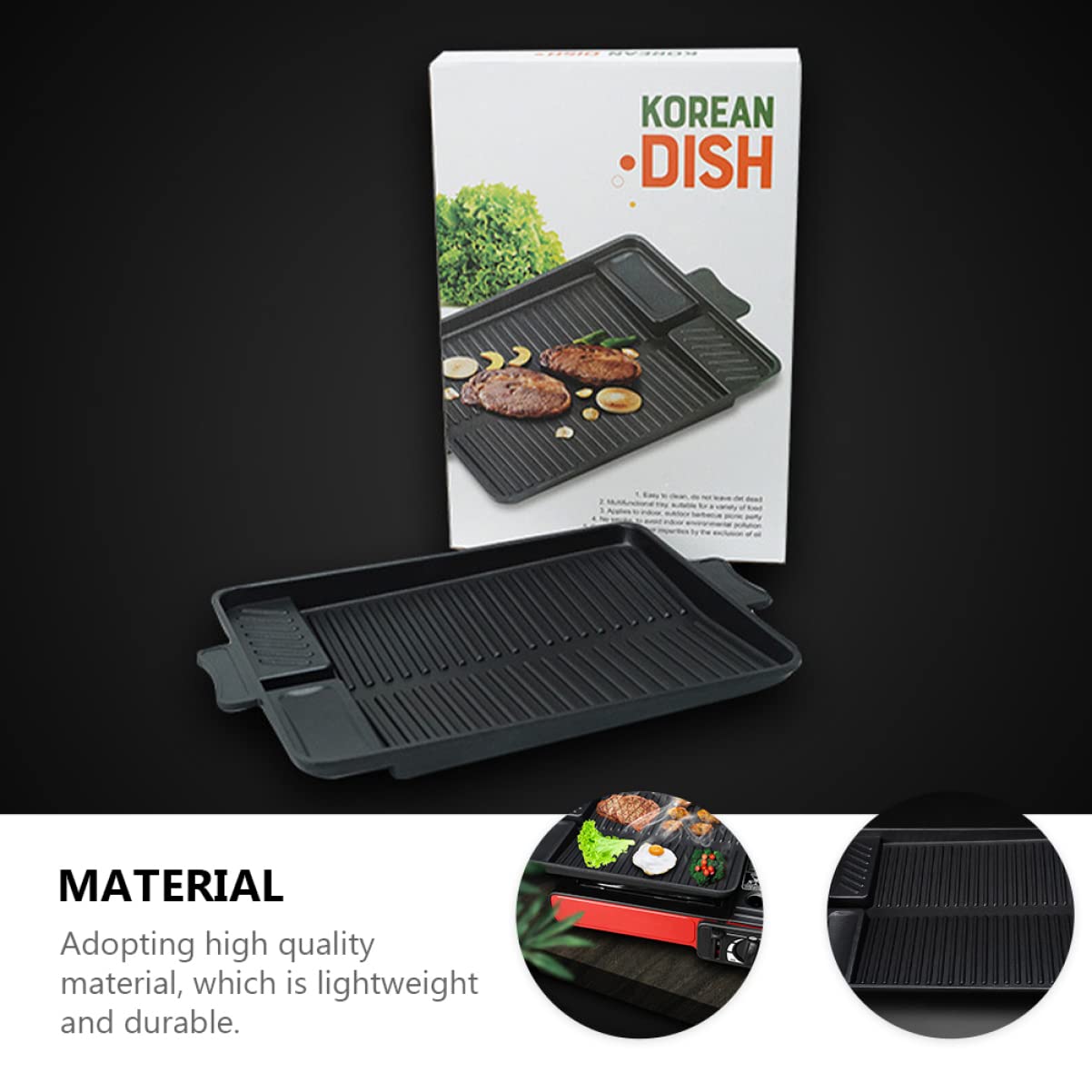 Toyvian Sartén Rectangular para Asar Antiadherente de Aleación de Aluminio | Negro, Apta para Lavavajillas, Forma Rectangular, Uso en Restaurante y Barbacoa de Jardín