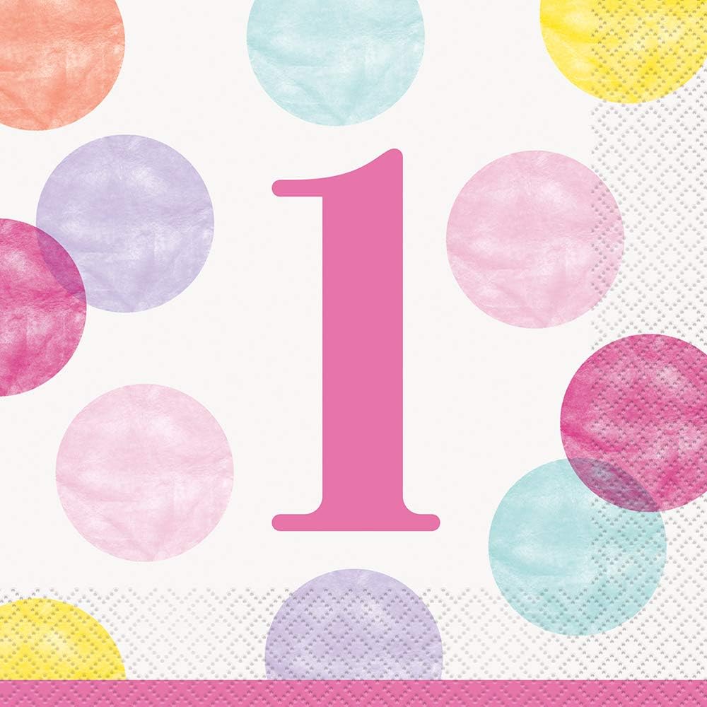 Adorable Pink Dots 1st Birthday Luncheon Napkins (16cm) - Perfect for Celebrating Your Little One's Big Day - 16ct