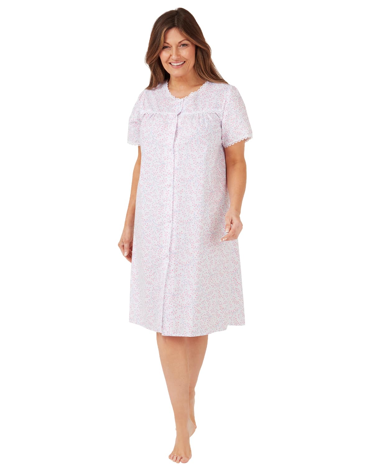 Undercover Ladies Short Sleeve Floral Button Nightie MA40918 Pink 24-26