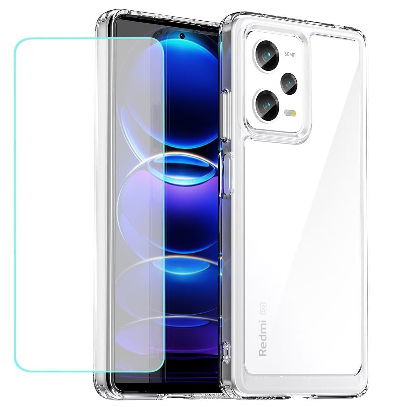 Photo 1 of Wanyuexes Case for Redmi Note 12 Pro 5G with Tempered Glass Screen Protector, Clear Hard PC Back & TPU Protective Phone Cover for Xiaomi Redmi Note 12 Pro 5G Crystal Clear
